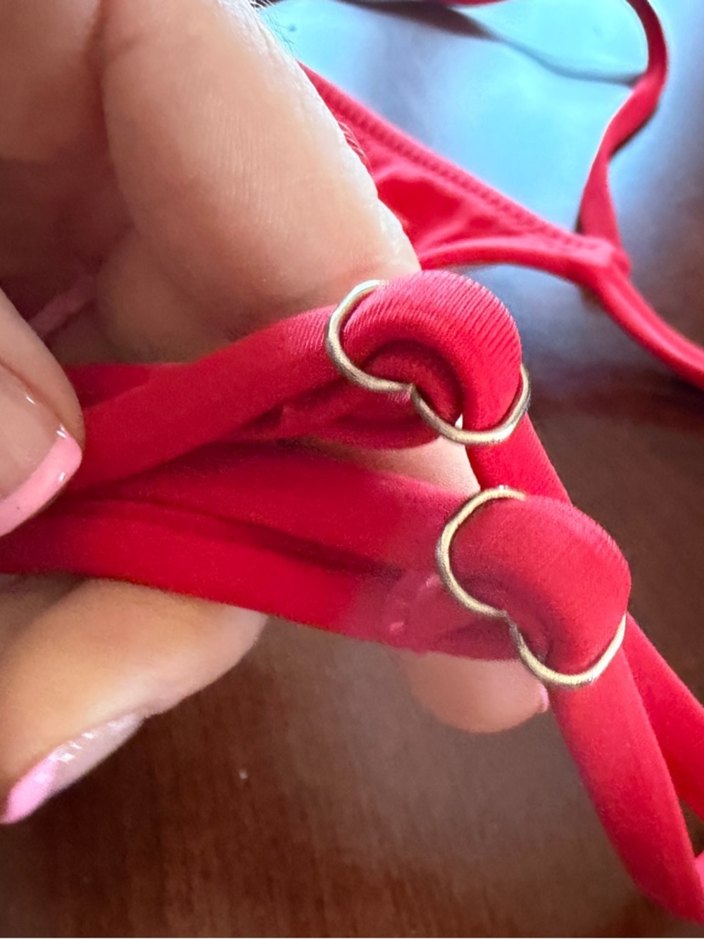 Red Triangle String Bikini Set NWOT Large - Picture 8 of 10
